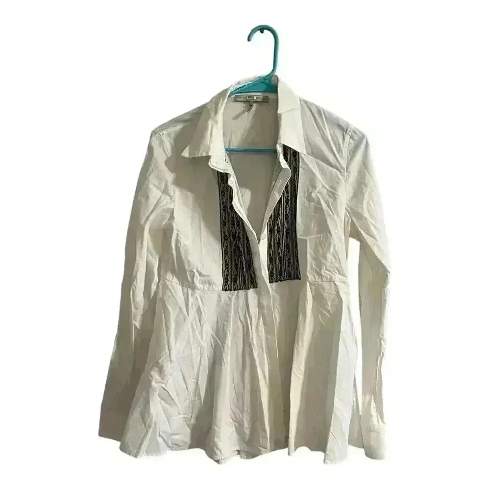 Halston Heritage Women's White Long Sleeve Collared Shirt Dress Size 8 - Picture 2 of 5